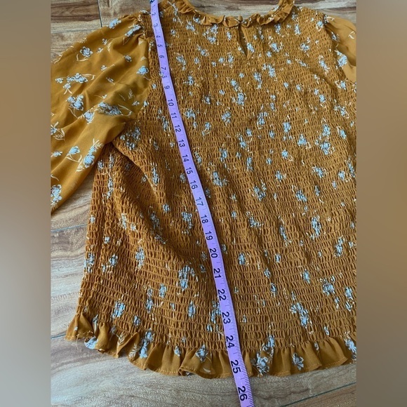 Terra and Sky Mustard Ruffled Scoop Neck Ruched Long Sleeve Blouse (size 2x) - Picture 9 of 10